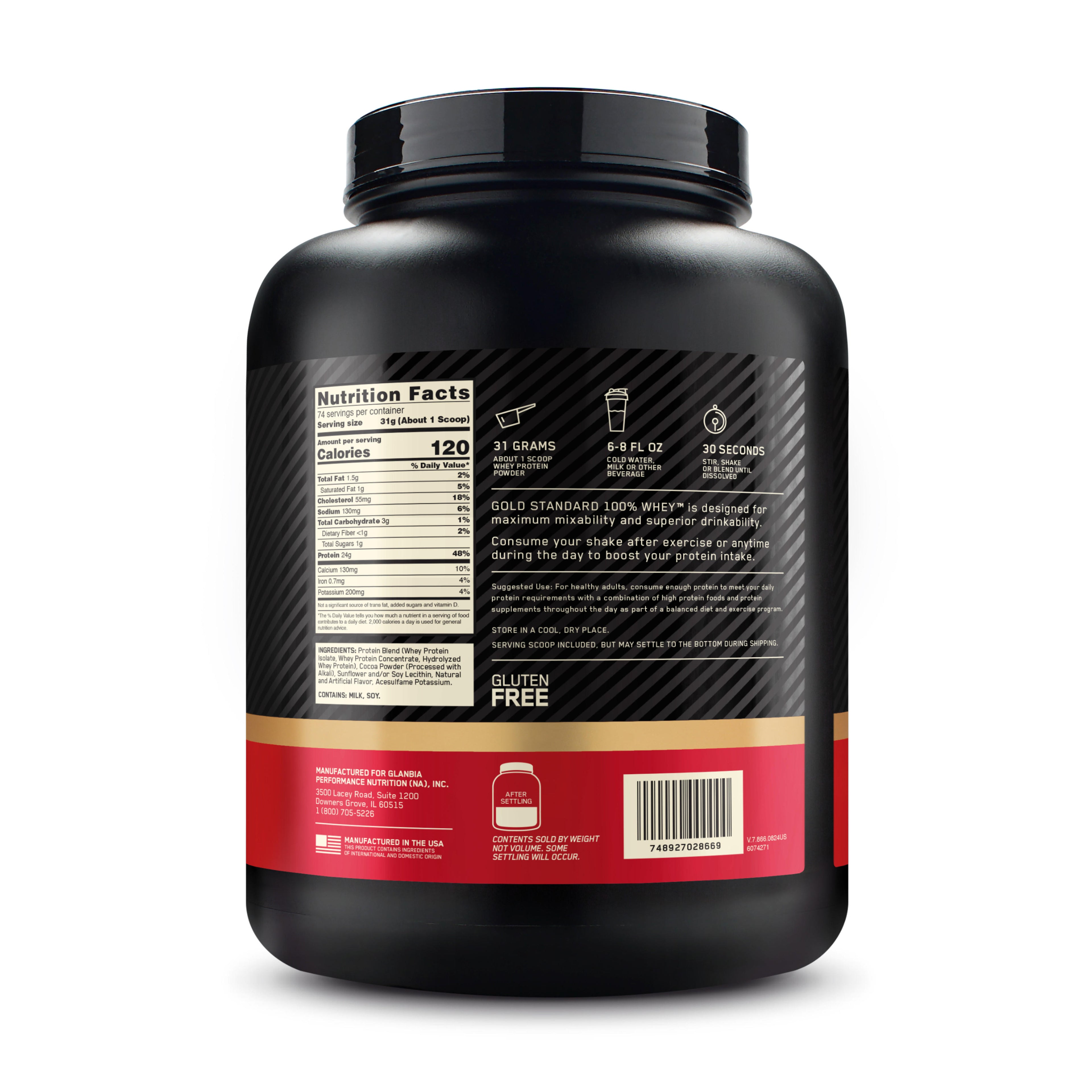 Optimum Nutrition Gold Standard 100% Whey Protein Powder, Double Rich Chocolate, 5 Pound