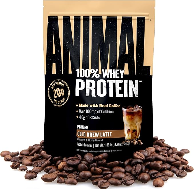 Animal 100% Whey Protein Powder Instant Iced Coffee -Cold Brew Latte, 1 lb