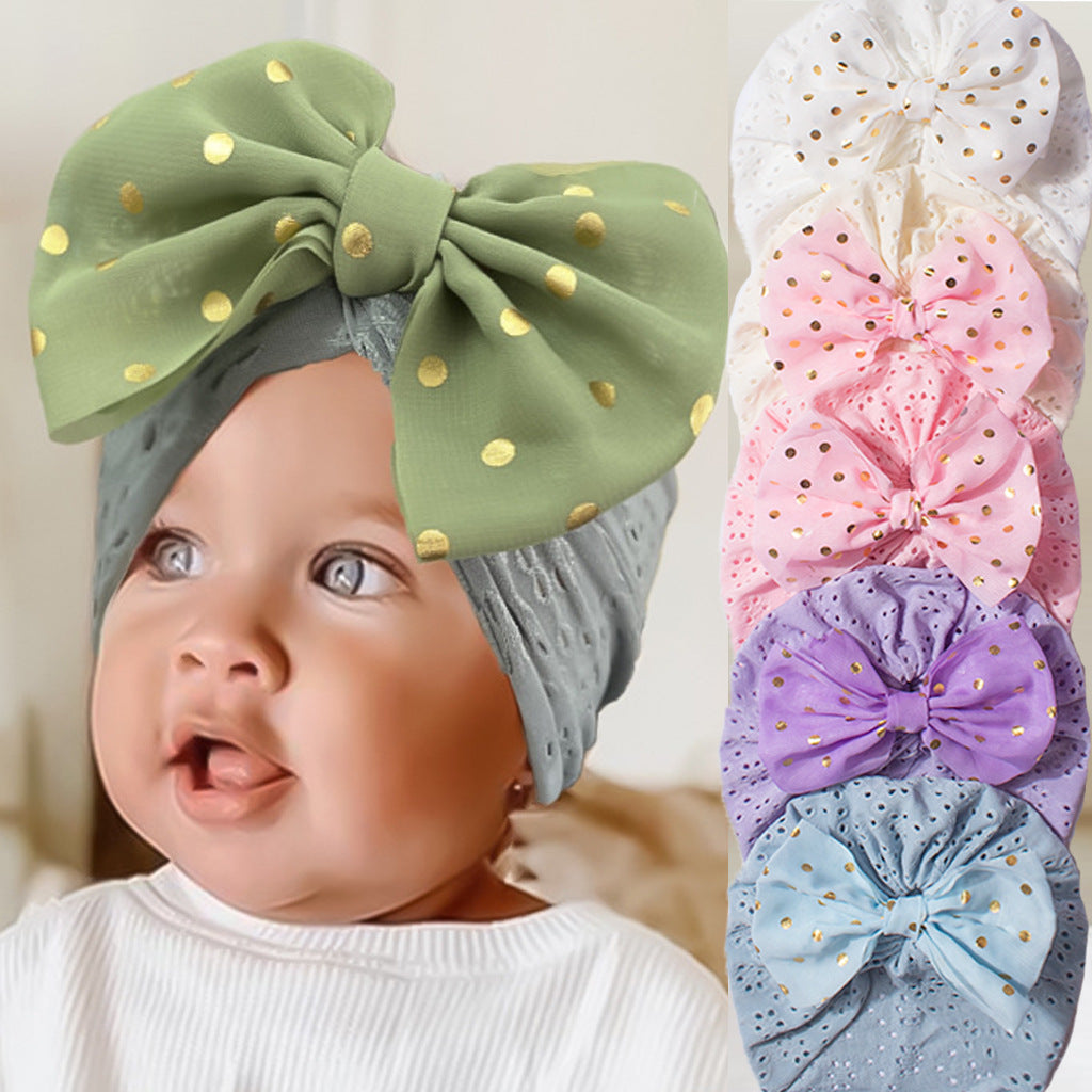 Baby Girl Bow Hat – Soft Pink Newborn Beanie with Polka Dot Bow Infant Cap