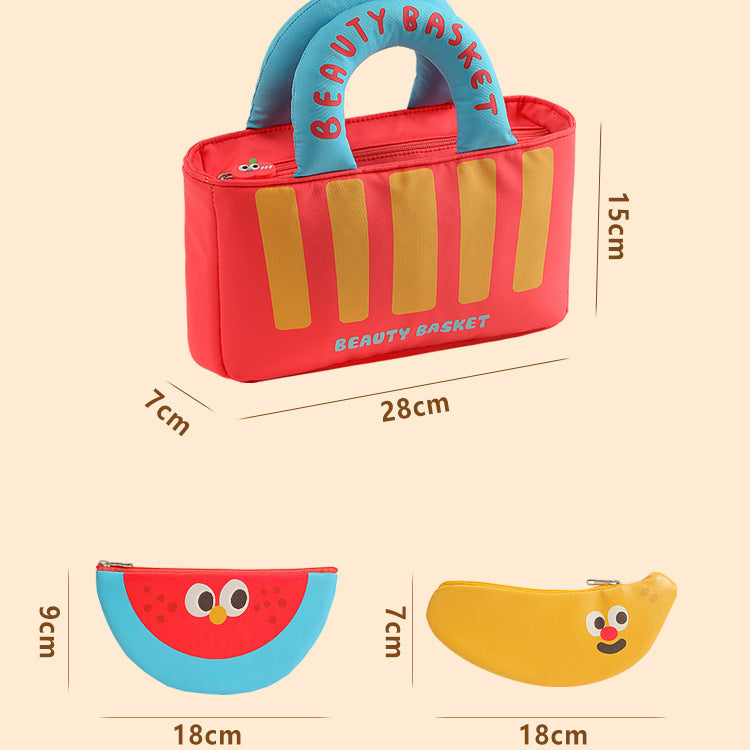 Cute Cartoon Makeup Bag Set – 3-Piece Large Capacity Portable Cosmetic & Toiletry Organizer with Handle