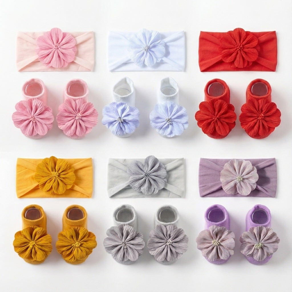 Baby Flower Headband & Socks Set – Soft Floral Newborn Hair Band and Baby Socks 2-Piece Outfit