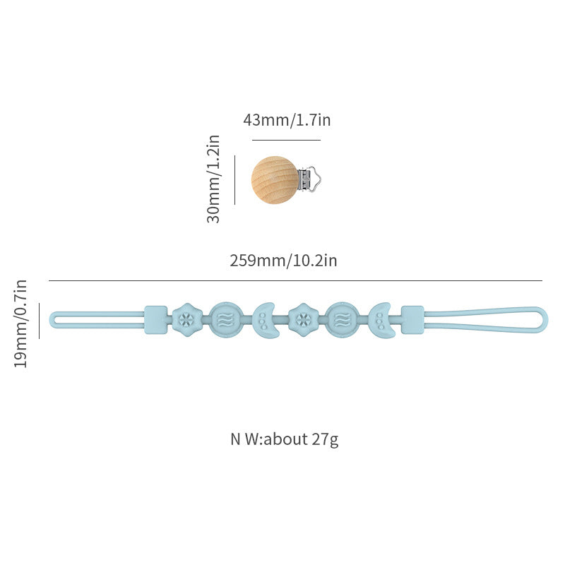 Teething & Soothing in Style: Organic Wood Pacifier Clip with Silicone Chew Beads & Stainless Steel Latch
