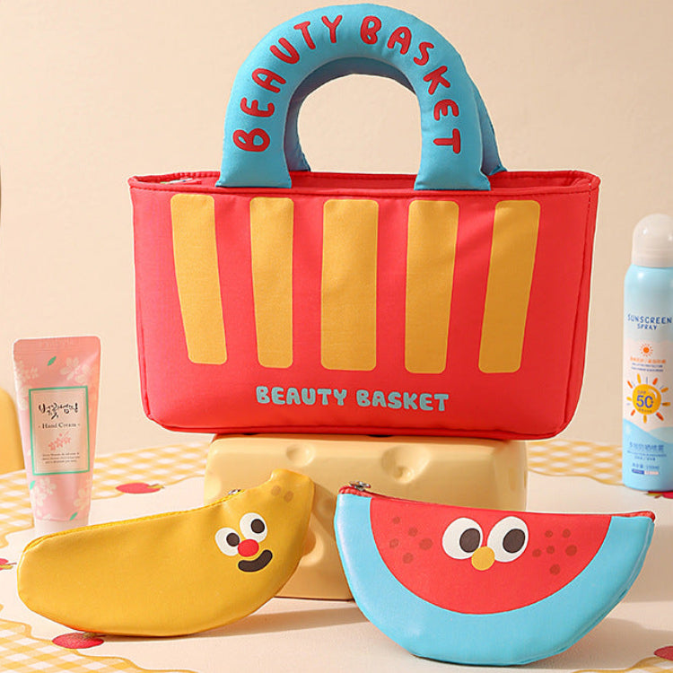 Cute Cartoon Makeup Bag Set – 3-Piece Large Capacity Portable Cosmetic & Toiletry Organizer with Handle