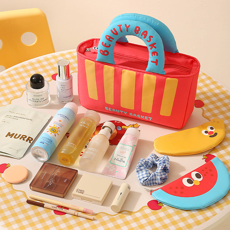 Cute Cartoon Makeup Bag Set – 3-Piece Large Capacity Portable Cosmetic & Toiletry Organizer with Handle