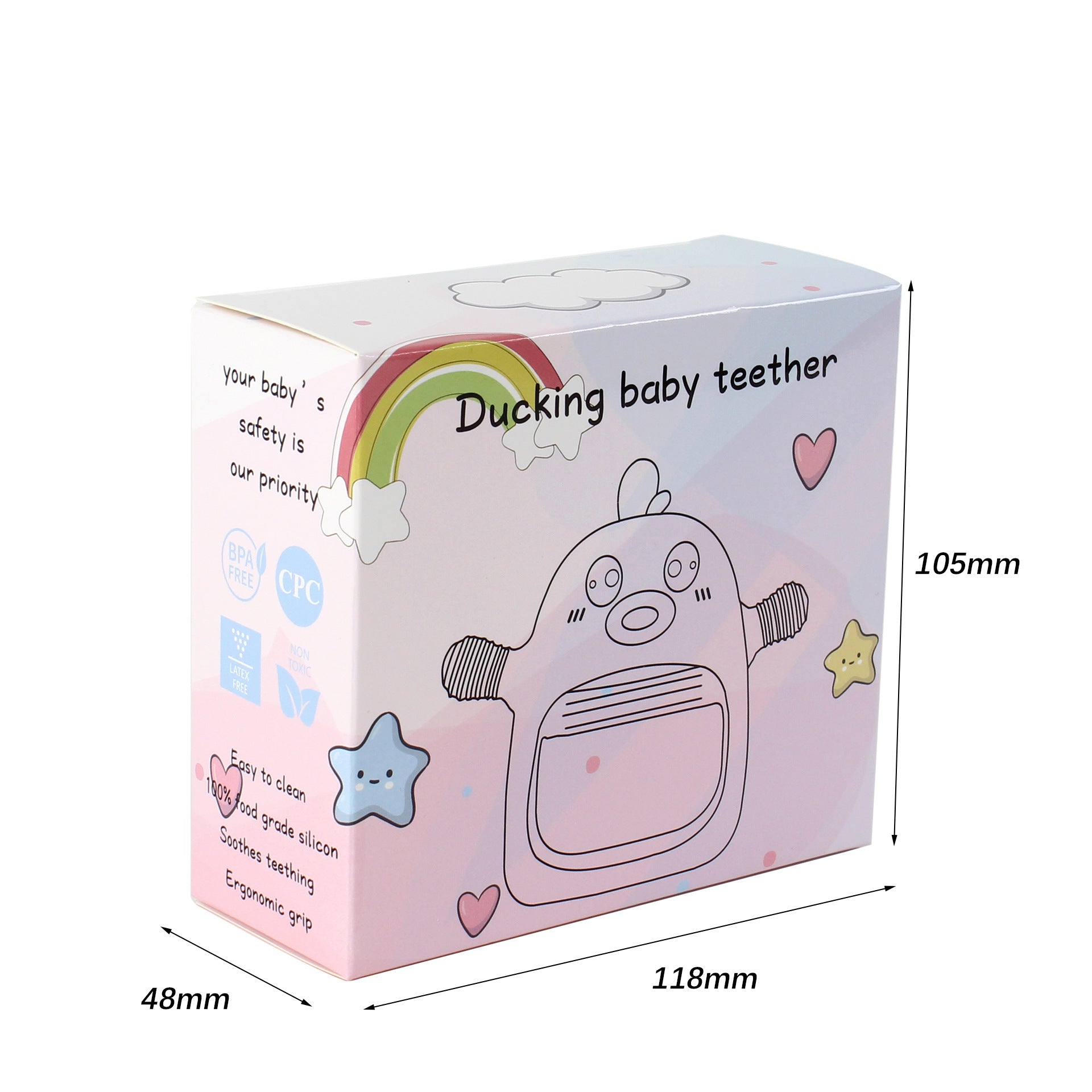 Baby Silicone Teething Mitten – Food Grade Cute Duck Teether for Infants, Soft Chew Toy for Teething Relief