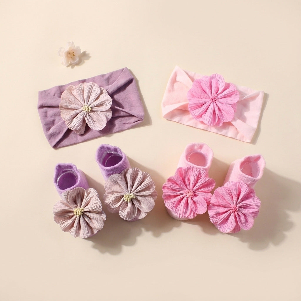 Baby Flower Headband & Socks Set – Soft Floral Newborn Hair Band and Baby Socks 2-Piece Outfit