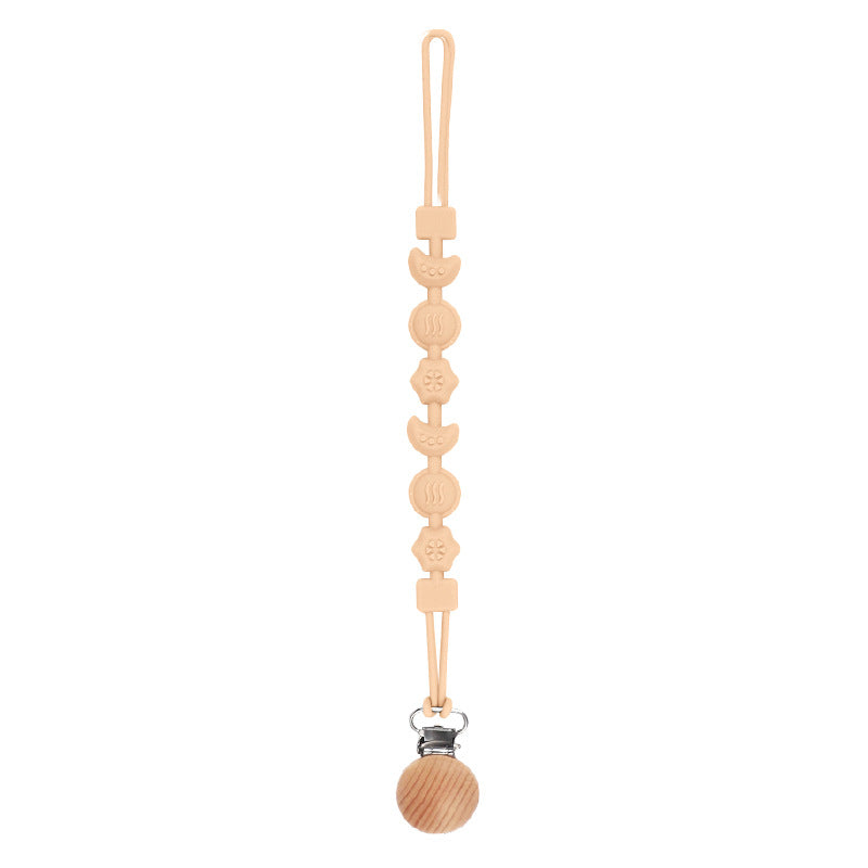Teething & Soothing in Style: Organic Wood Pacifier Clip with Silicone Chew Beads & Stainless Steel Latch