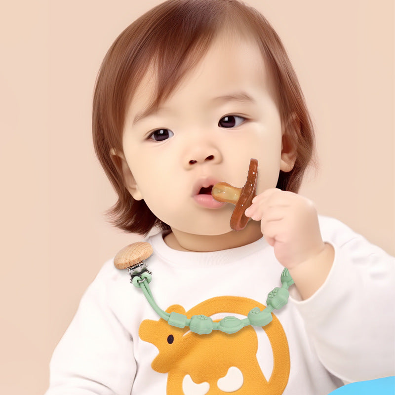 Teething & Soothing in Style: Organic Wood Pacifier Clip with Silicone Chew Beads & Stainless Steel Latch