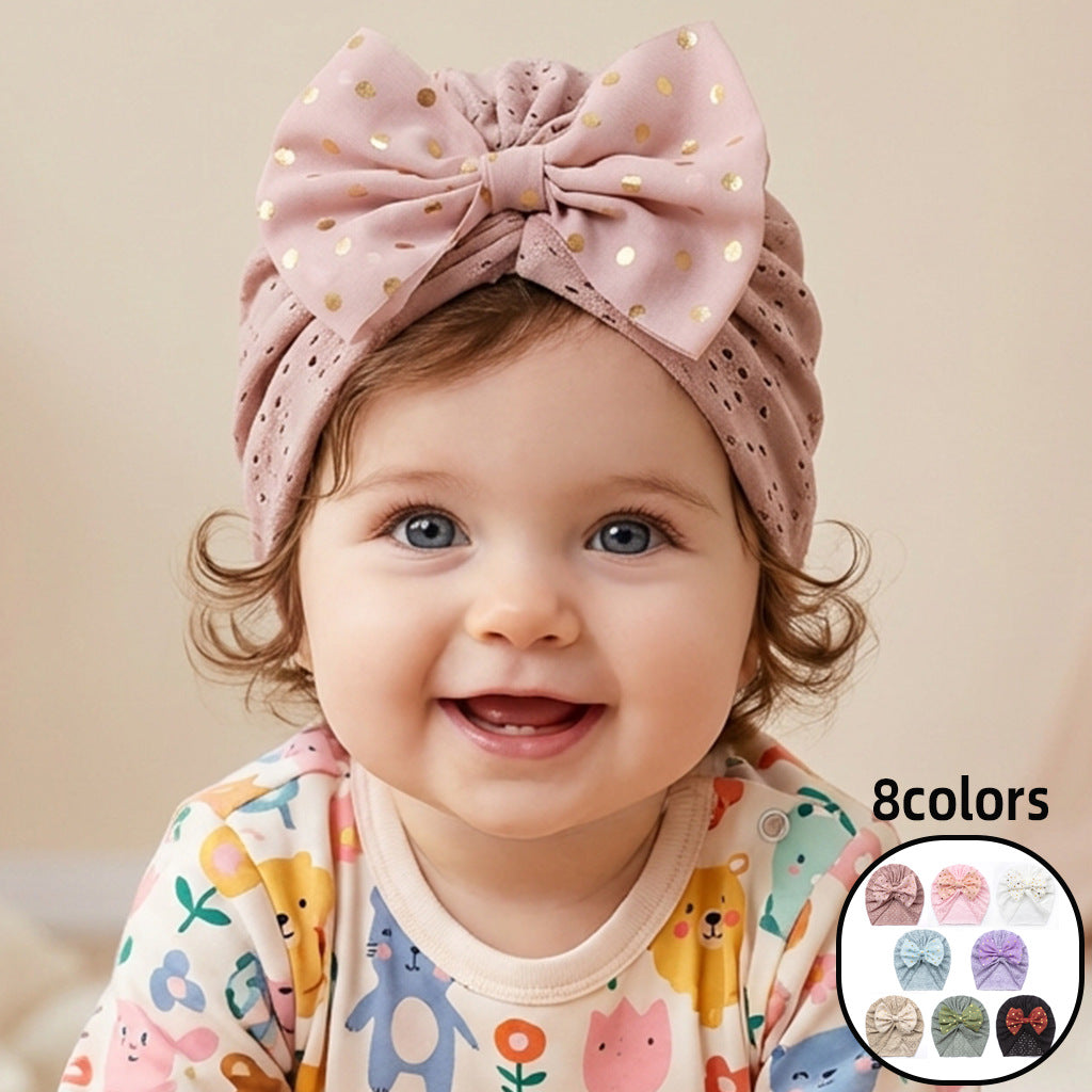 Baby Girl Bow Hat – Soft Pink Newborn Beanie with Polka Dot Bow Infant Cap