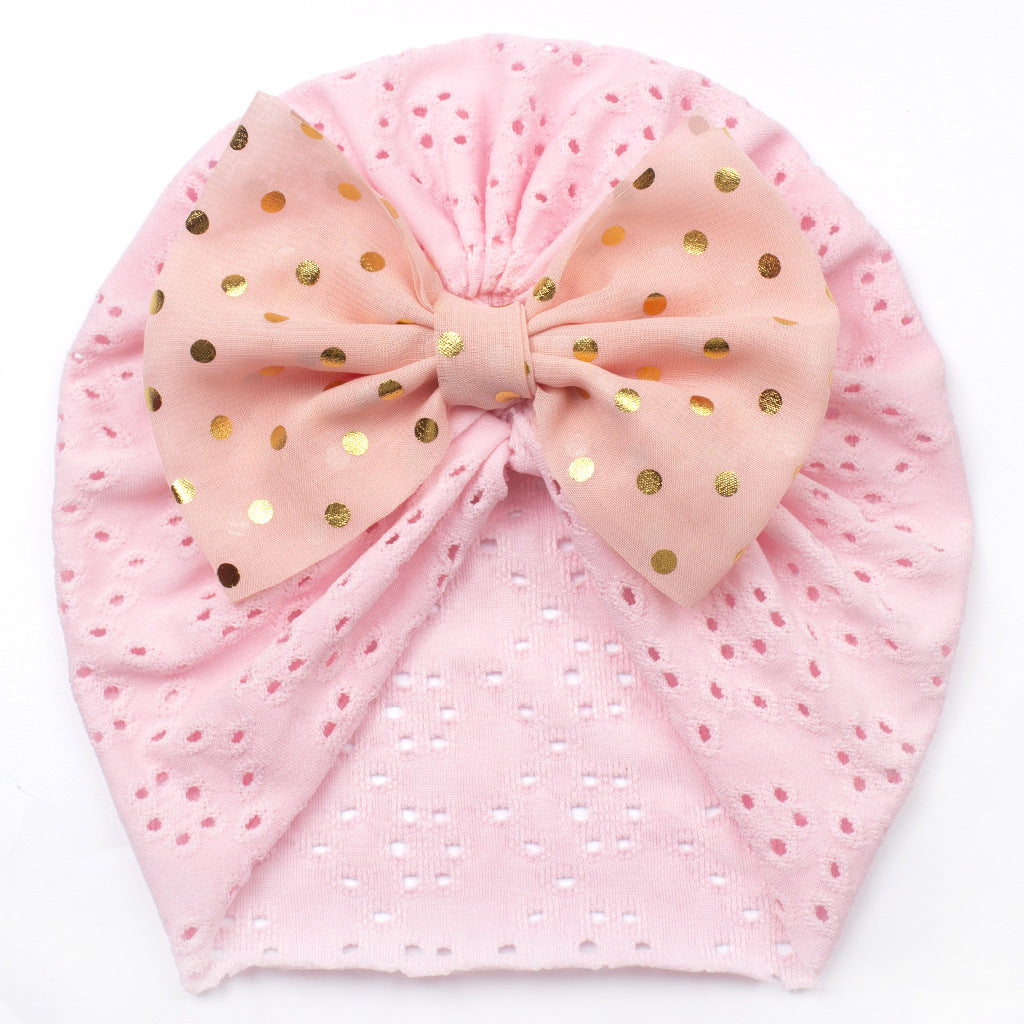 Baby Girl Bow Hat – Soft Pink Newborn Beanie with Polka Dot Bow Infant Cap