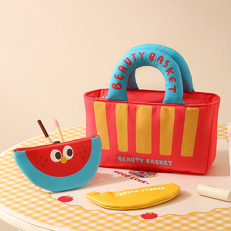 Cute Cartoon Makeup Bag Set – 3-Piece Large Capacity Portable Cosmetic & Toiletry Organizer with Handle