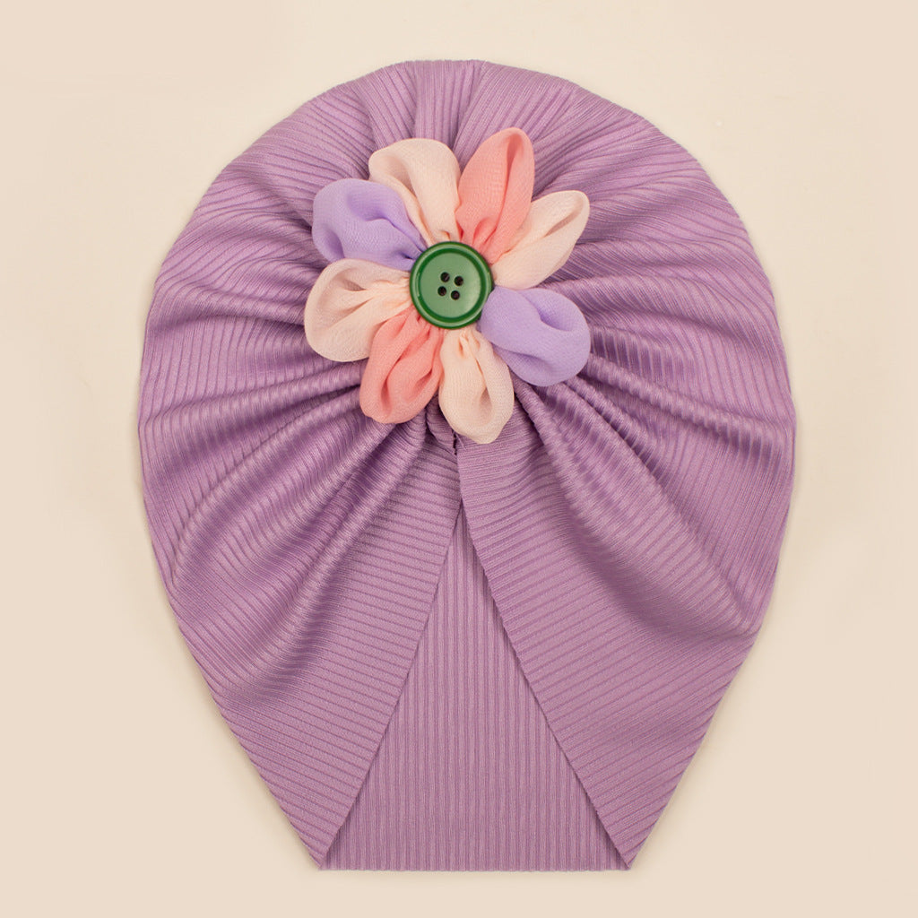 Baby Girls Turbans Headband Cap With Disc Flower Newborn Infant Toddlers Beanies Caps Hat
