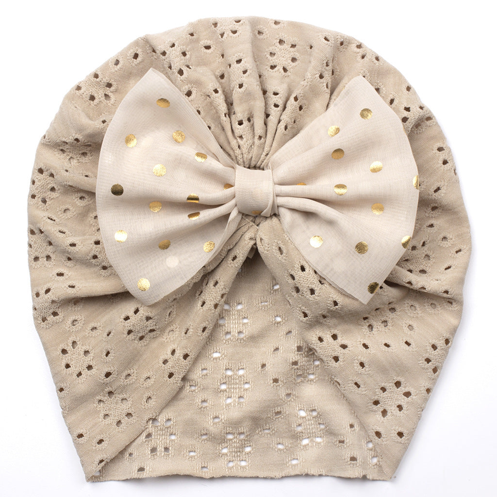 Baby Girl Bow Hat – Soft Pink Newborn Beanie with Polka Dot Bow Infant Cap