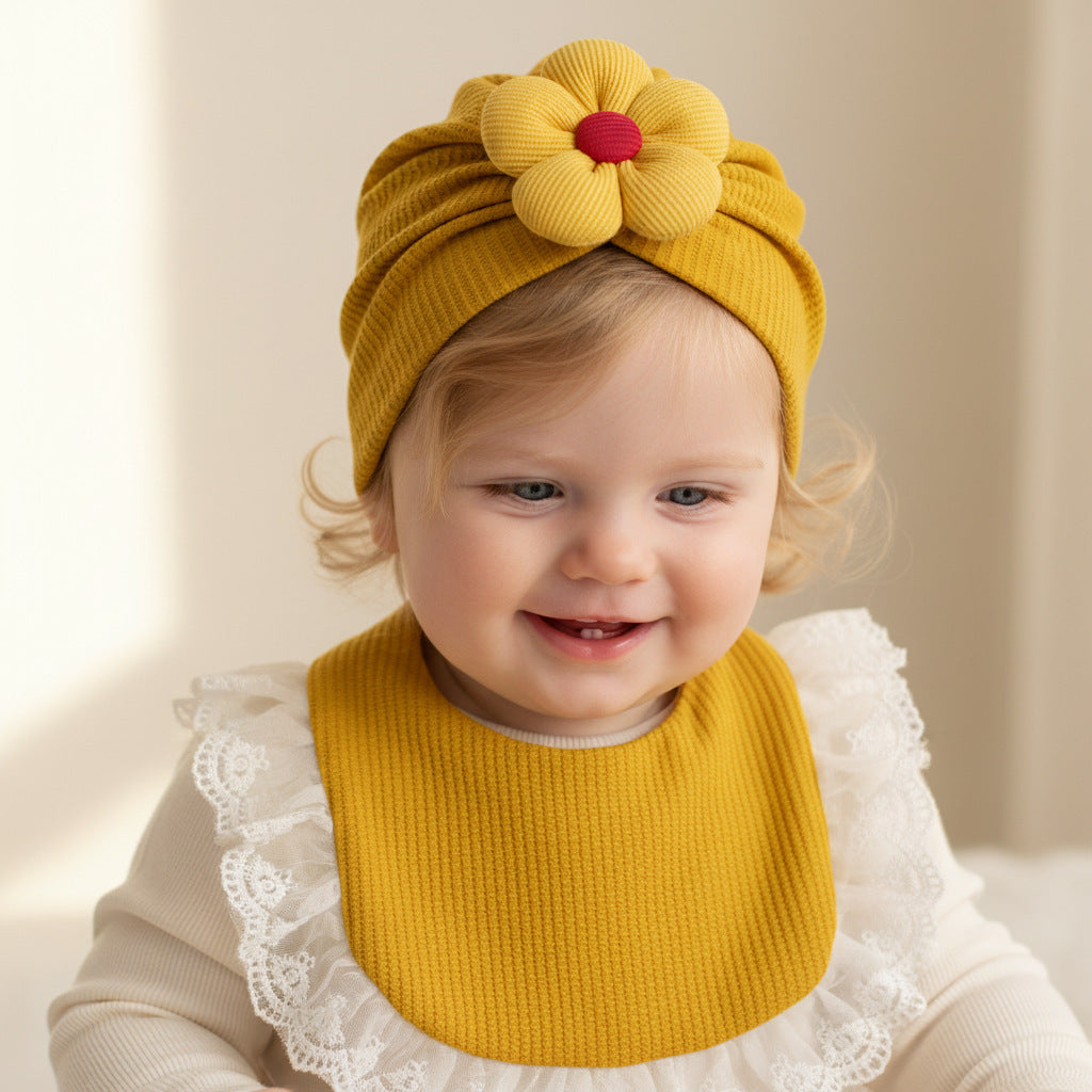 Baby Hat & Bib Set – Cute Floral Infant Beanie and Drool Bib 2-Piece Outfit for Newborns & Toddlers