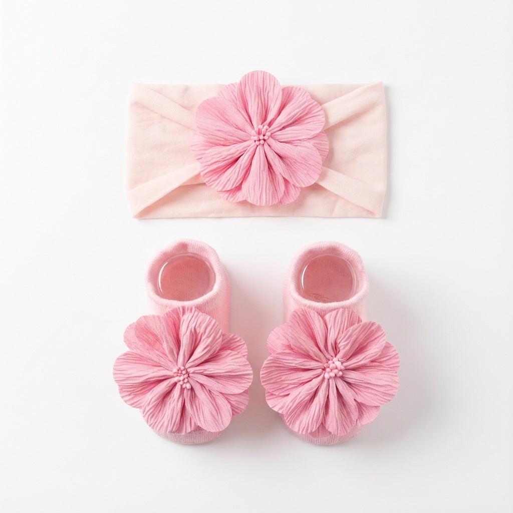 Baby Flower Headband & Socks Set – Soft Floral Newborn Hair Band and Baby Socks 2-Piece Outfit