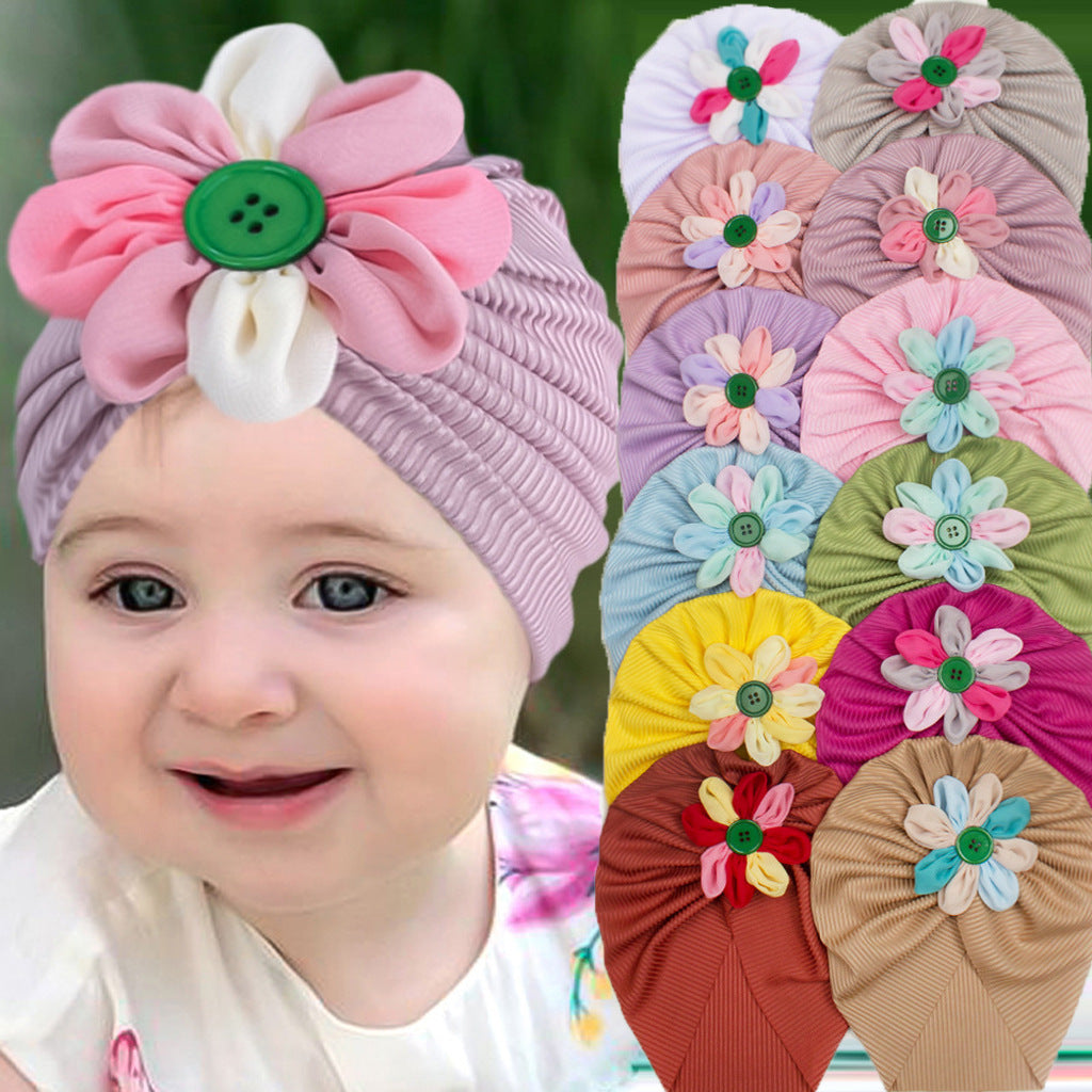 Baby Girls Turbans Headband Cap With Disc Flower Newborn Infant Toddlers Beanies Caps Hat