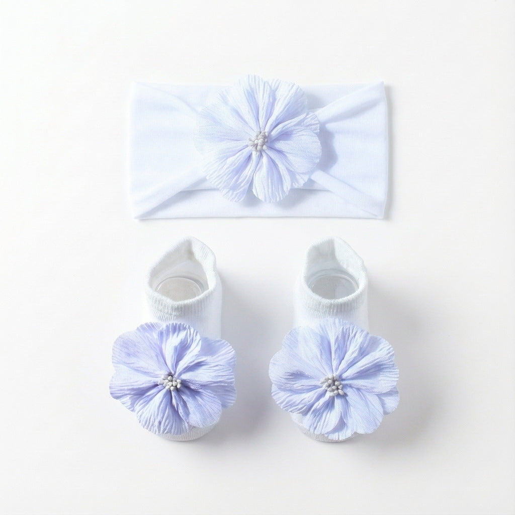 Baby Flower Headband & Socks Set – Soft Floral Newborn Hair Band and Baby Socks 2-Piece Outfit