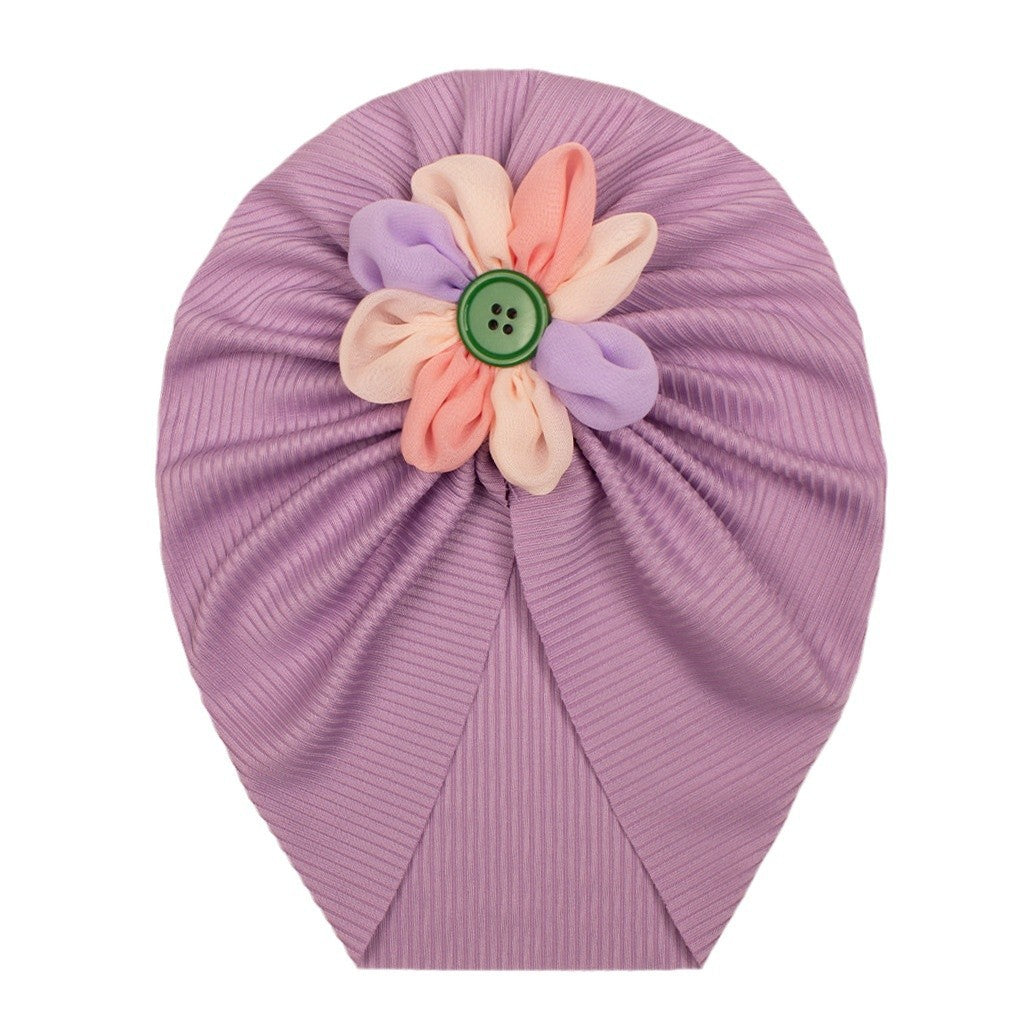 Baby Girls Turbans Headband Cap With Disc Flower Newborn Infant Toddlers Beanies Caps Hat