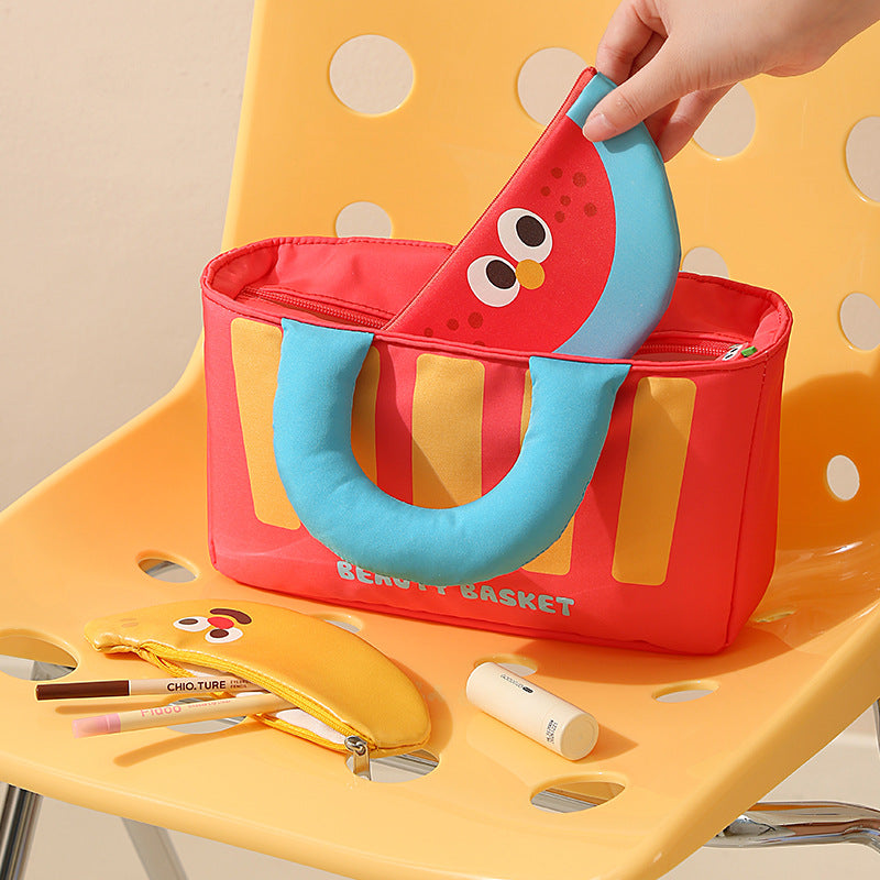 Cute Cartoon Makeup Bag Set – 3-Piece Large Capacity Portable Cosmetic & Toiletry Organizer with Handle