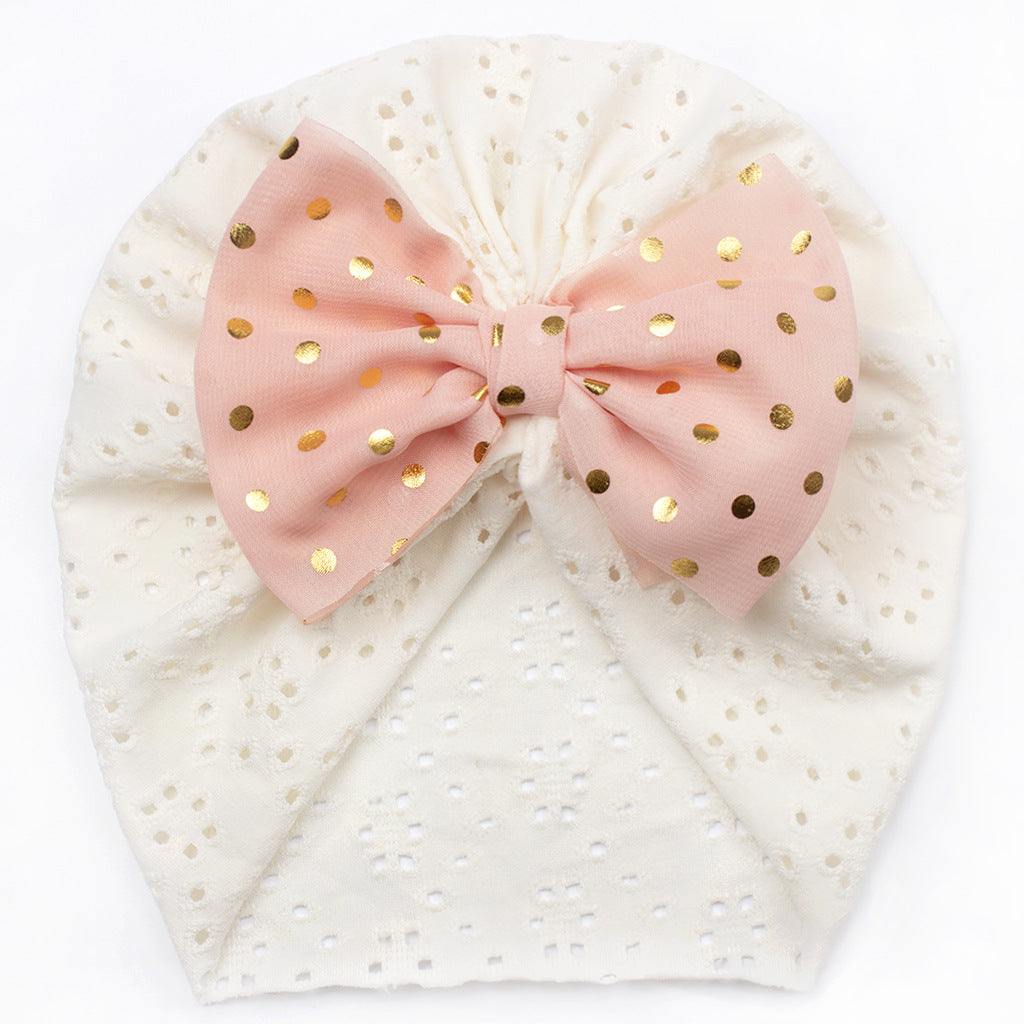 Baby Girl Bow Hat – Soft Pink Newborn Beanie with Polka Dot Bow Infant Cap