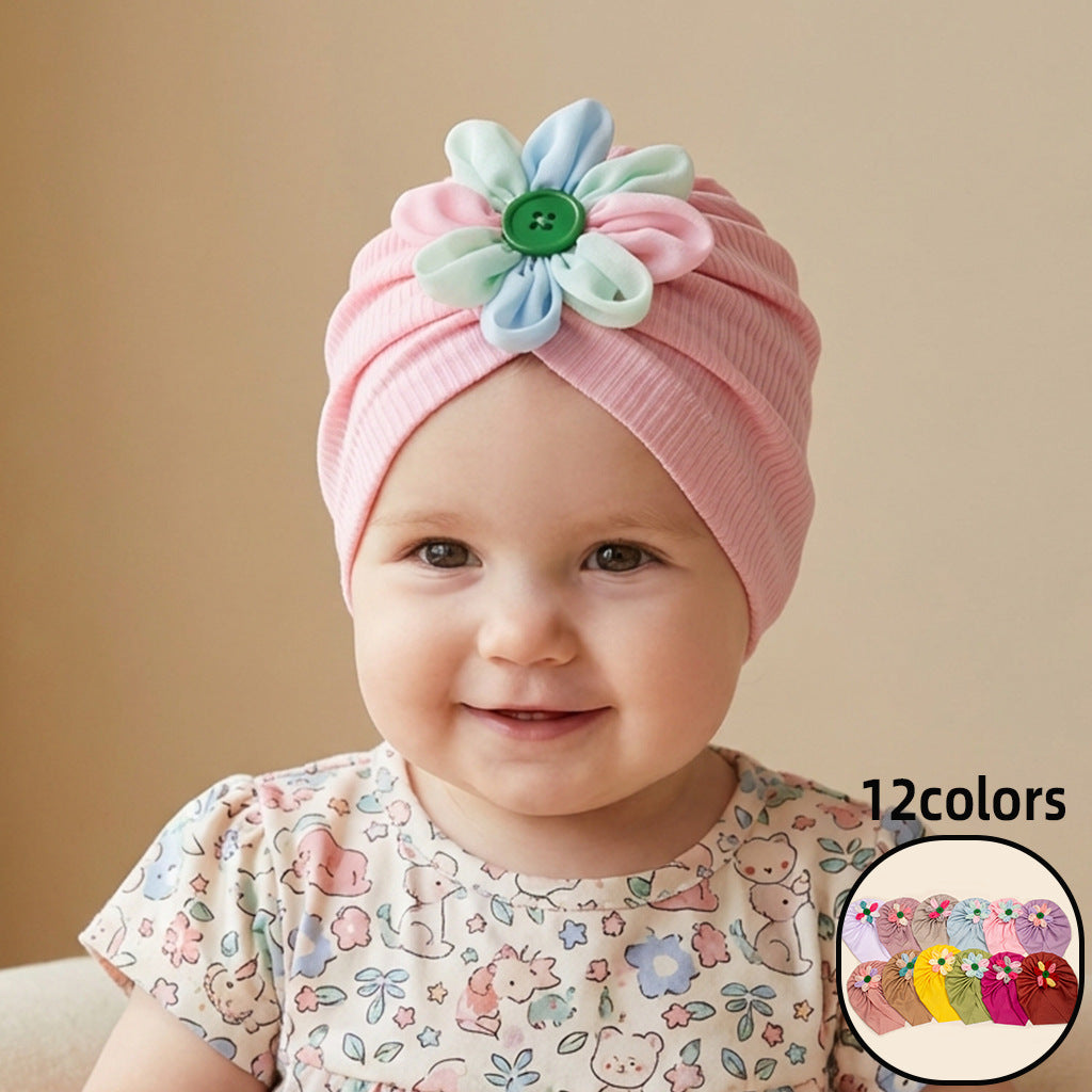Baby Girls Turbans Headband Cap With Disc Flower Newborn Infant Toddlers Beanies Caps Hat