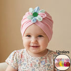 Baby Girls Turbans Headband Cap With Disc Flower Newborn Infant Toddlers Beanies Caps Hat