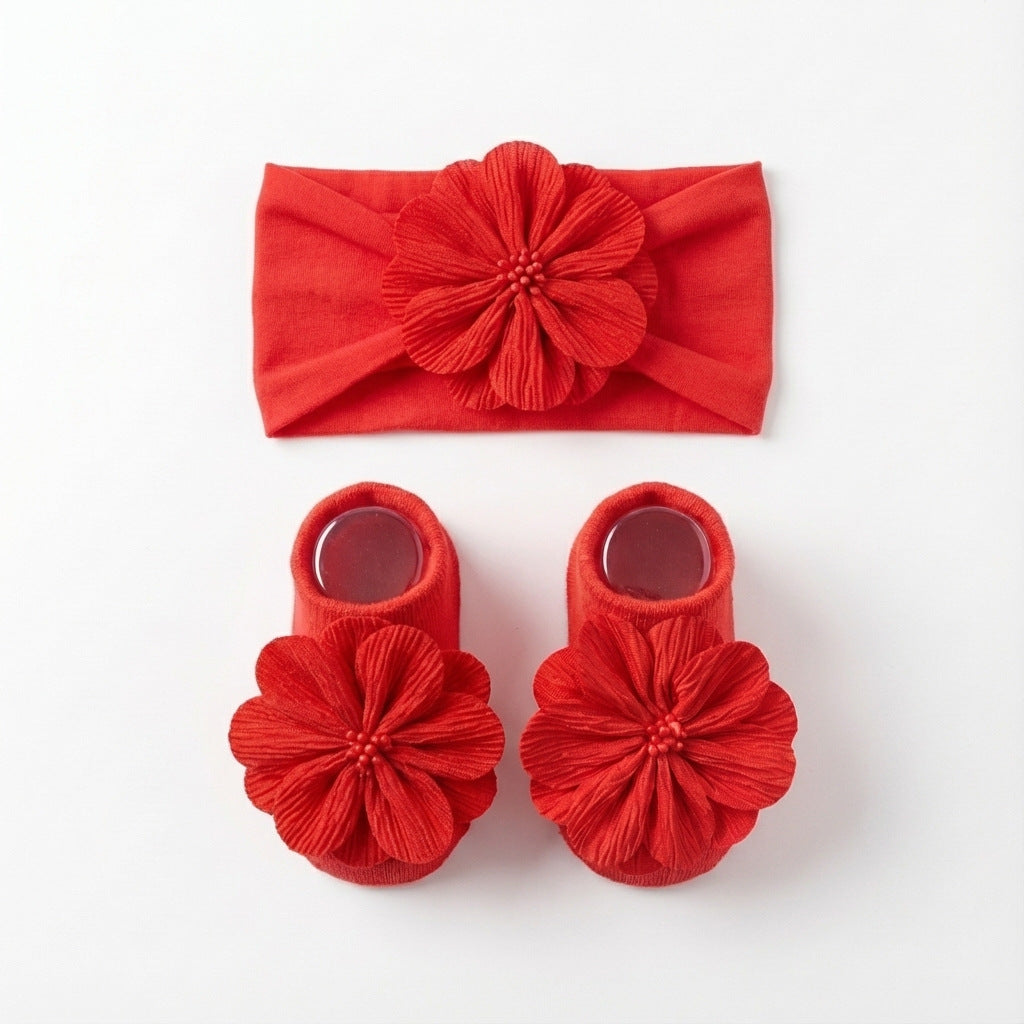Baby Flower Headband & Socks Set – Soft Floral Newborn Hair Band and Baby Socks 2-Piece Outfit