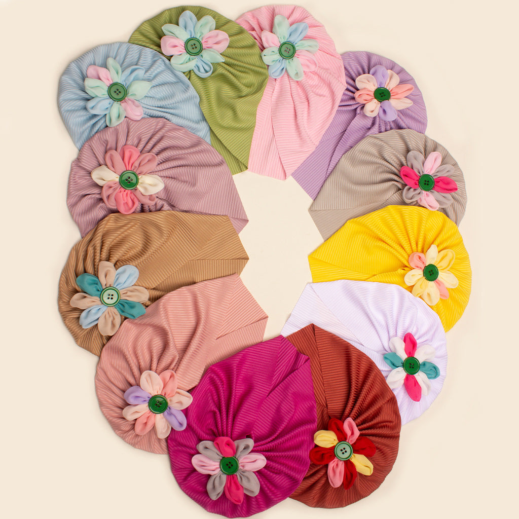 Baby Girls Turbans Headband Cap With Disc Flower Newborn Infant Toddlers Beanies Caps Hat