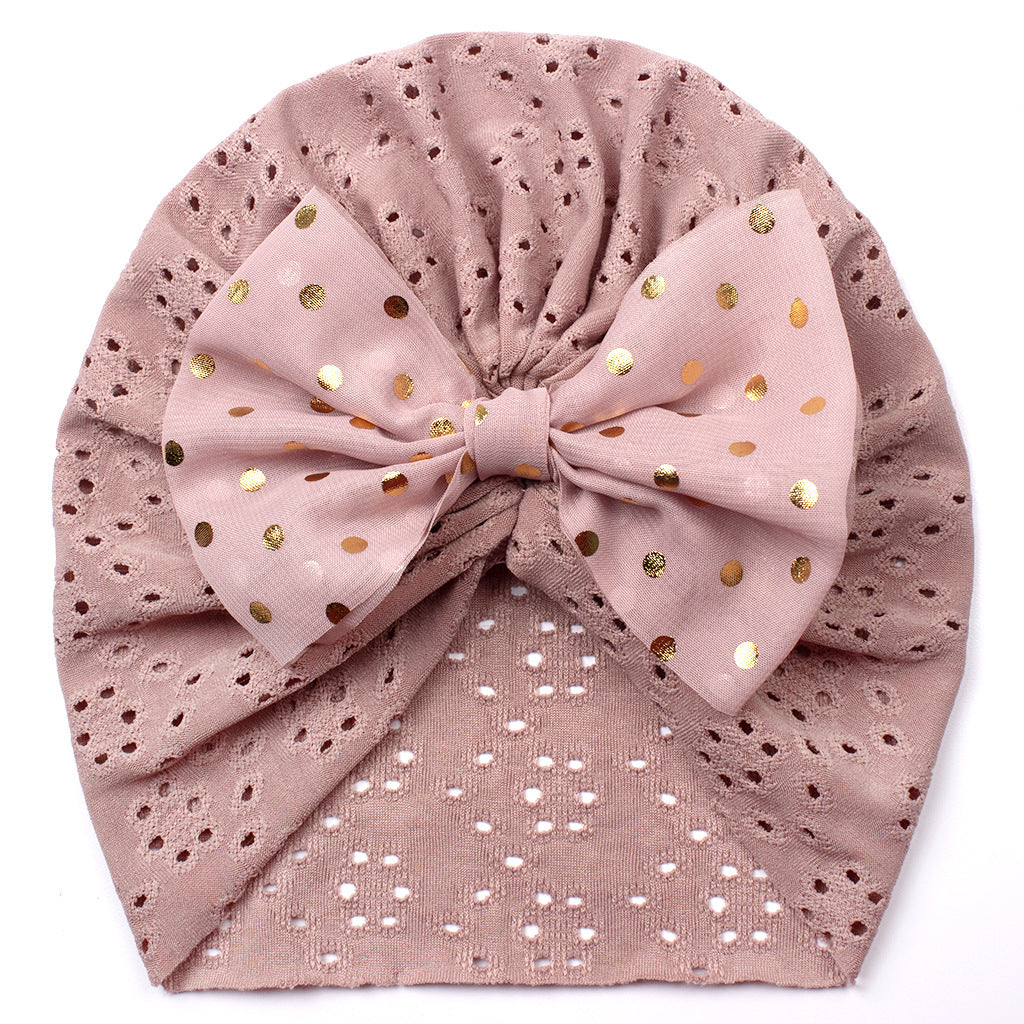 Baby Girl Bow Hat – Soft Pink Newborn Beanie with Polka Dot Bow Infant Cap
