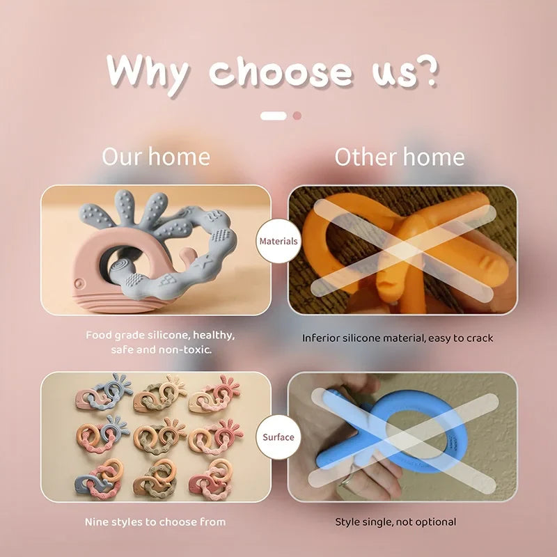 Baby Silicone Teether Ring BPA Free Rattles Bracelet-Blind Box 2 Pack