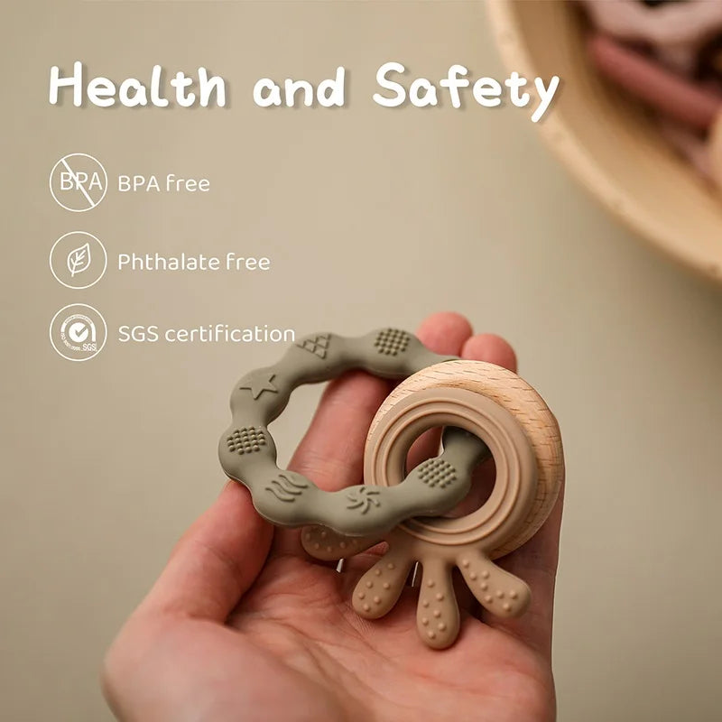 Baby Silicone Teether Ring BPA Free Rattles Bracelet-Blind Box 2 Pack