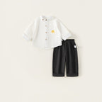 Toddler Boy 2-Piece Outfit: Printed Collared Shirt & Casual Pants, 100% Cotton,