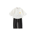 Toddler Boy 2-Piece Outfit: Printed Collared Shirt & Casual Pants, 100% Cotton,