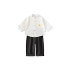 Toddler Boy 2-Piece Outfit: Printed Collared Shirt & Casual Pants, 100% Cotton,